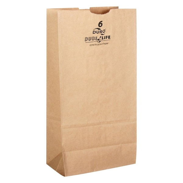 Dubl-Life Nat Rec Fsc 6 Lb 500 Recycled Paper Brown Shopping Bag 500 pk 6 in. H X 3.625 in. W X 11 in. L 301037 - main